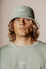 Terry Reversible Bucket Hat – Oil Green & Beige
