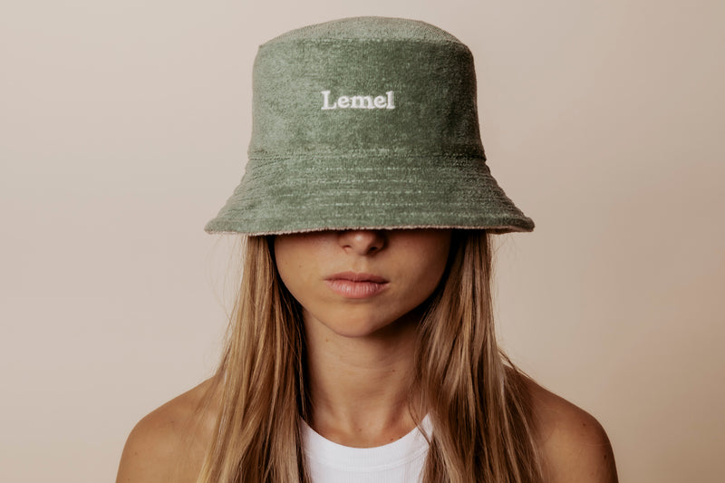 Terry Reversible Bucket Hat – Oil Green & Beige